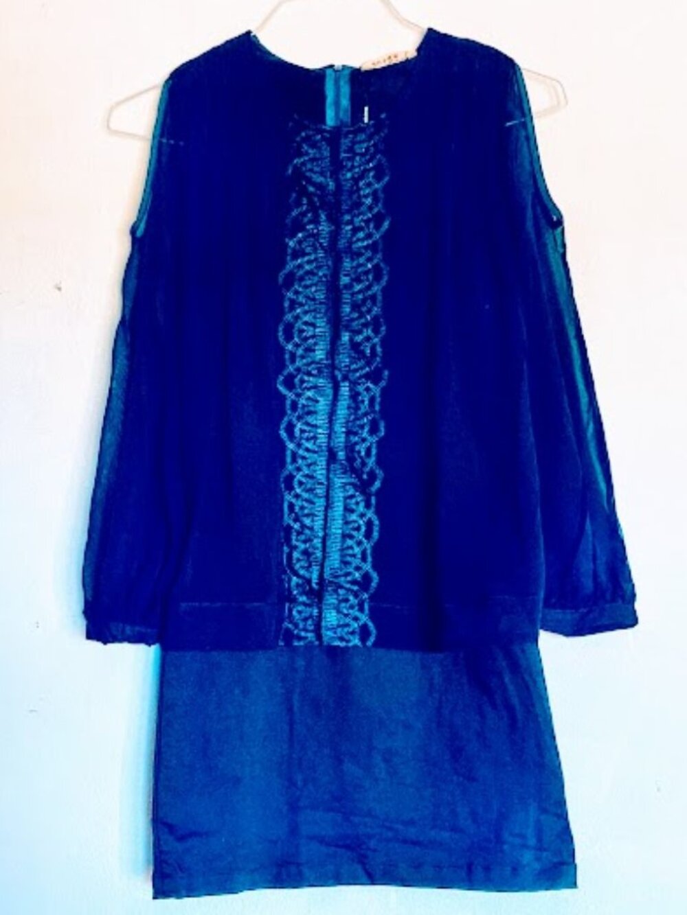 #0017 Dark blue faux two-piece lace chiffon dress
